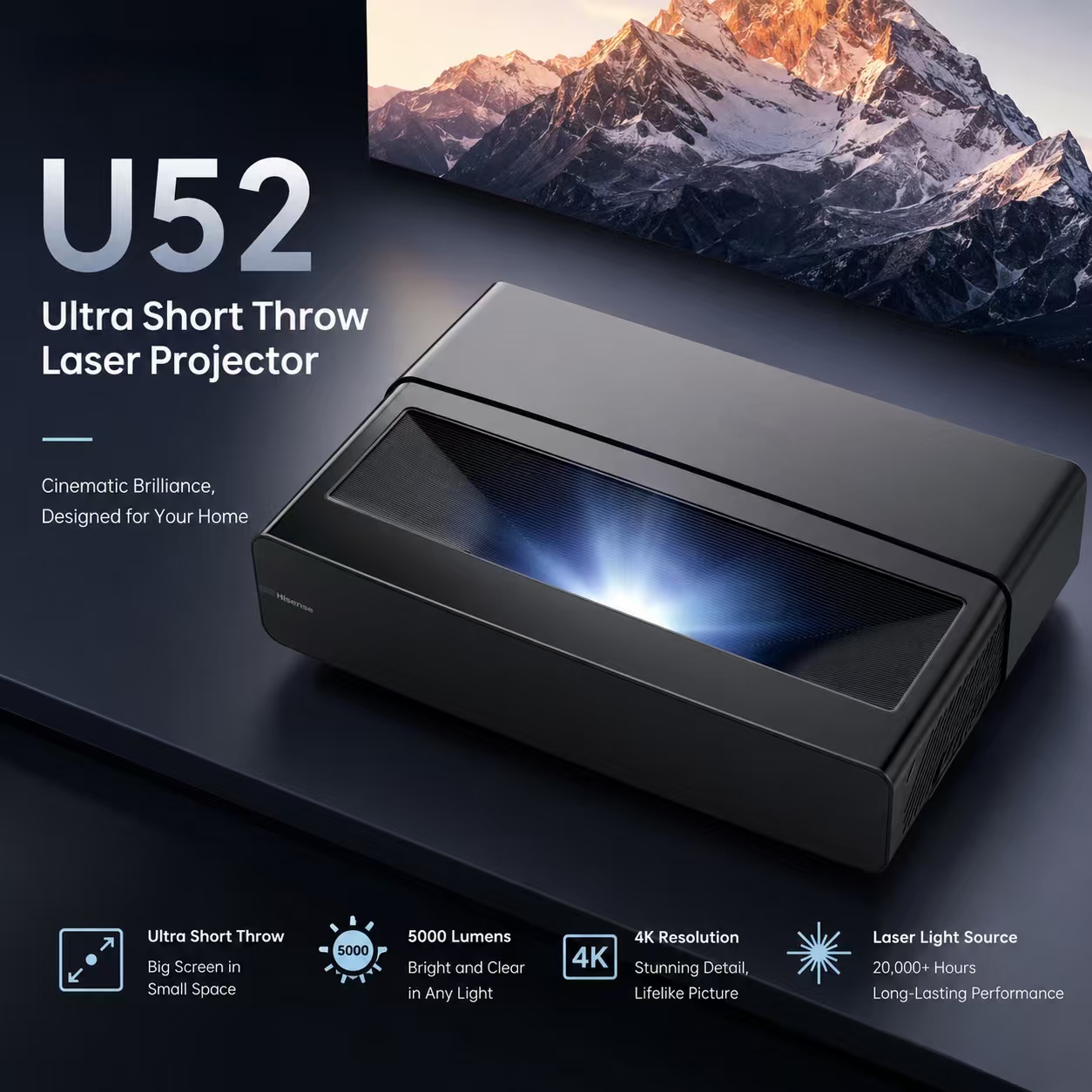 Home Cinema Ultra Short Throw Projector - Proyector DLP U52 4K de 5300