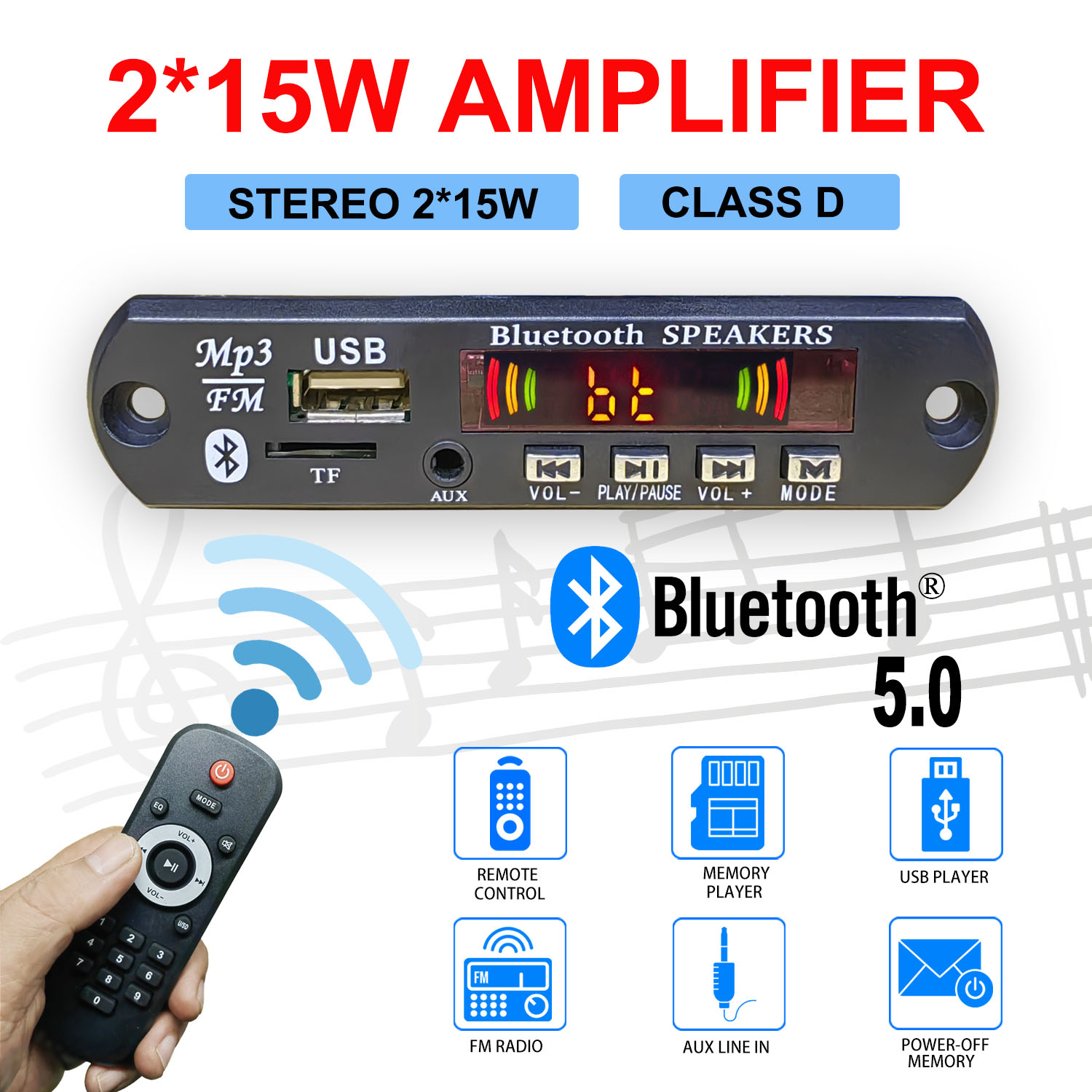 Surround Sound Decoder - DC 5V-32V 30W Bluetooth5.0 placa decodificadora