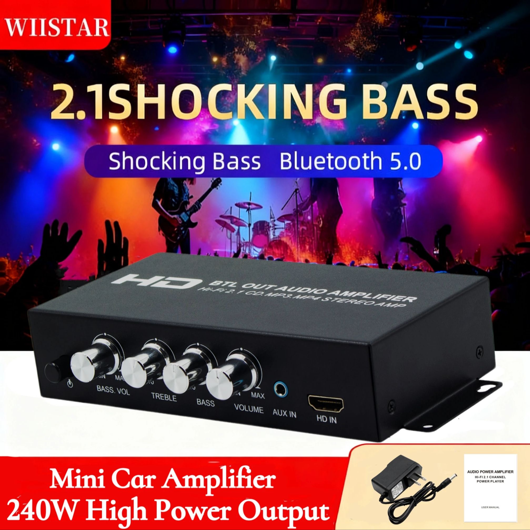 Surround Sound Decoder - Amplificador de sonido HI-FI 2.1CH Bluetooth
