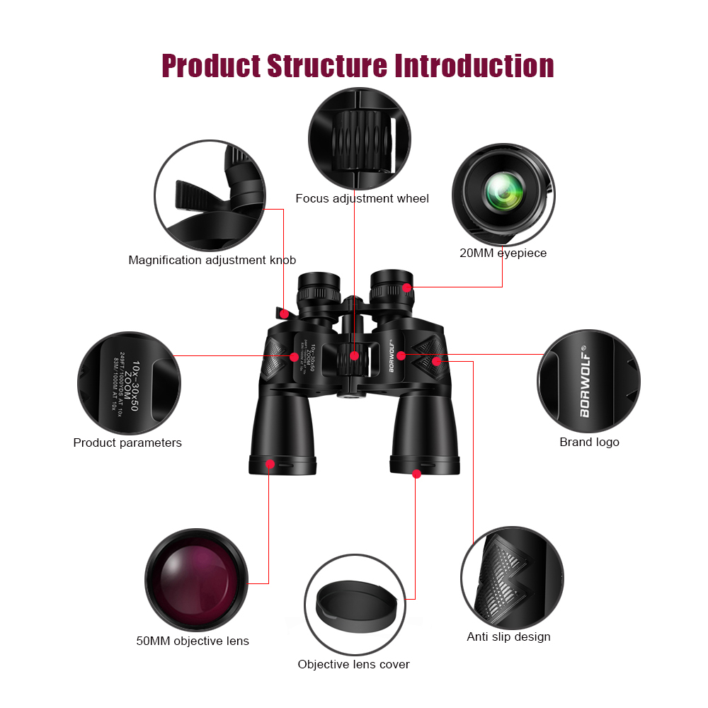 BORWOLF 10-30X50 Binoculares P - Home Cinema Center reseña y precio