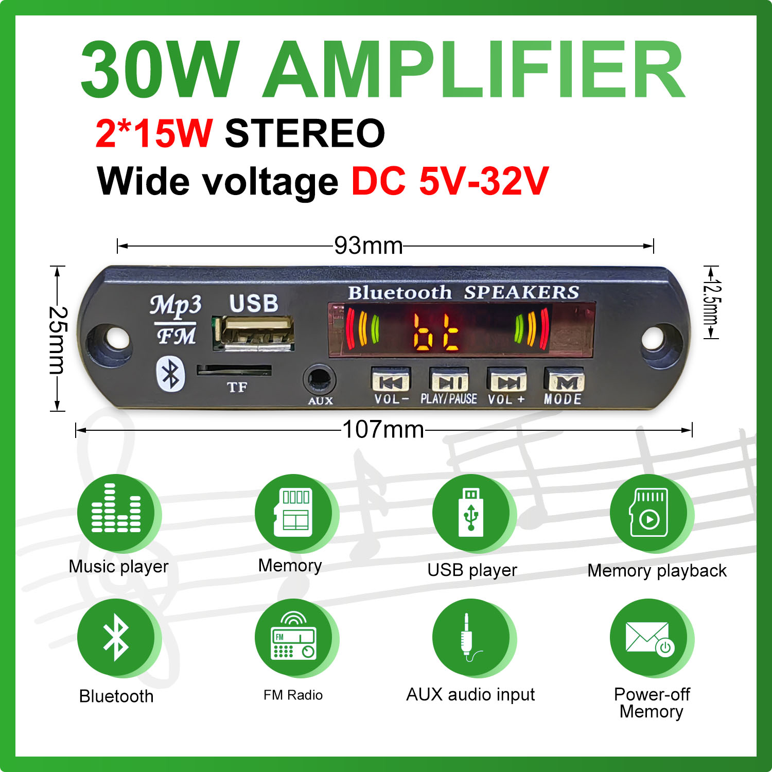 DC 5V-32V 30W Bluetooth5.0 pla - Surround Sound Decoder reseña y precio